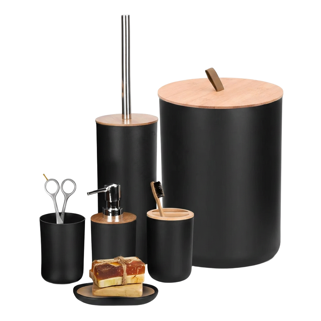 Kit Banheiro Bambu 6 Peças Premium